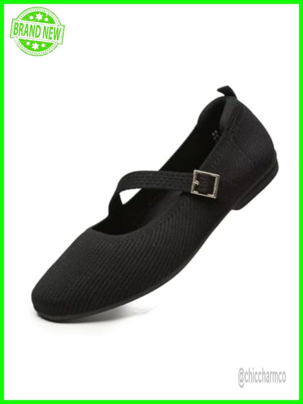 Women's Square Toe Mary Jane Knit Ballet Flats Non-Slip Cushioned